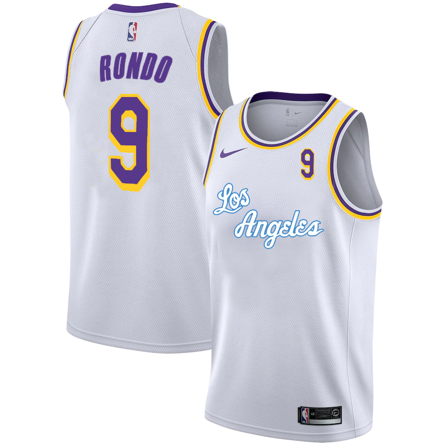 Lakers 9 Rajon Rondo White 2020-2021 New City Edition Nike Swingman Jersey