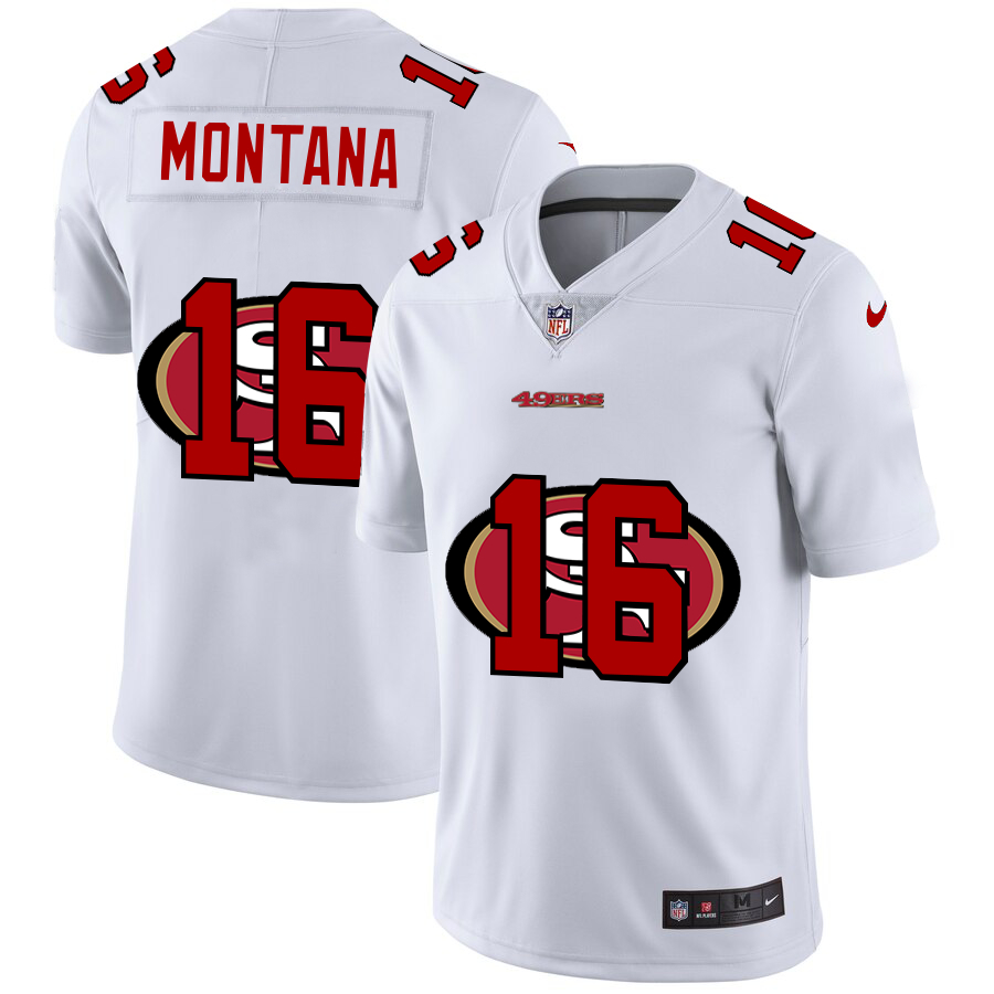 Nike 49ers 16 Joe Montana White Shadow Logo Limited Jersey