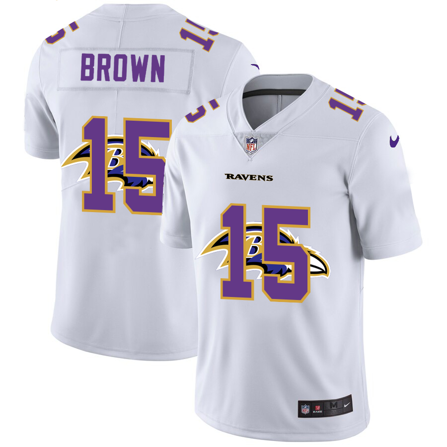 Nike Ravens 15 Marquise Brown White Shadow Logo Limited Jersey