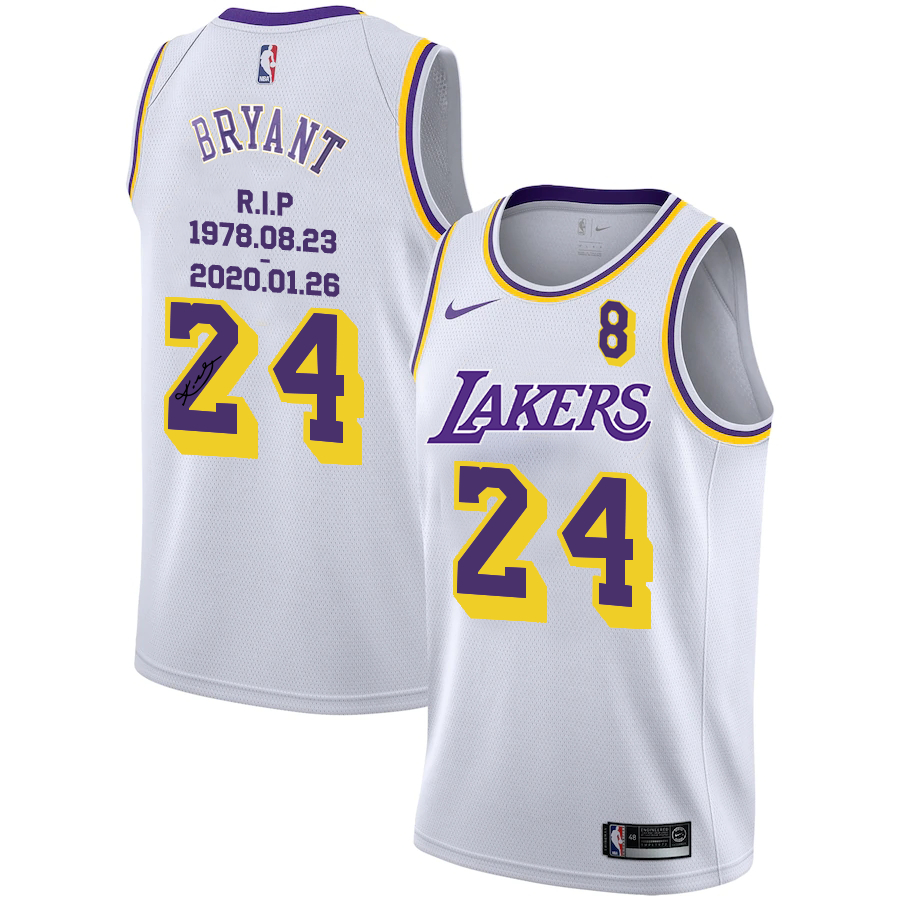 Lakers 24 Kobe Bryant White R.I.P Signature Swingman Jersey - Click Image to Close