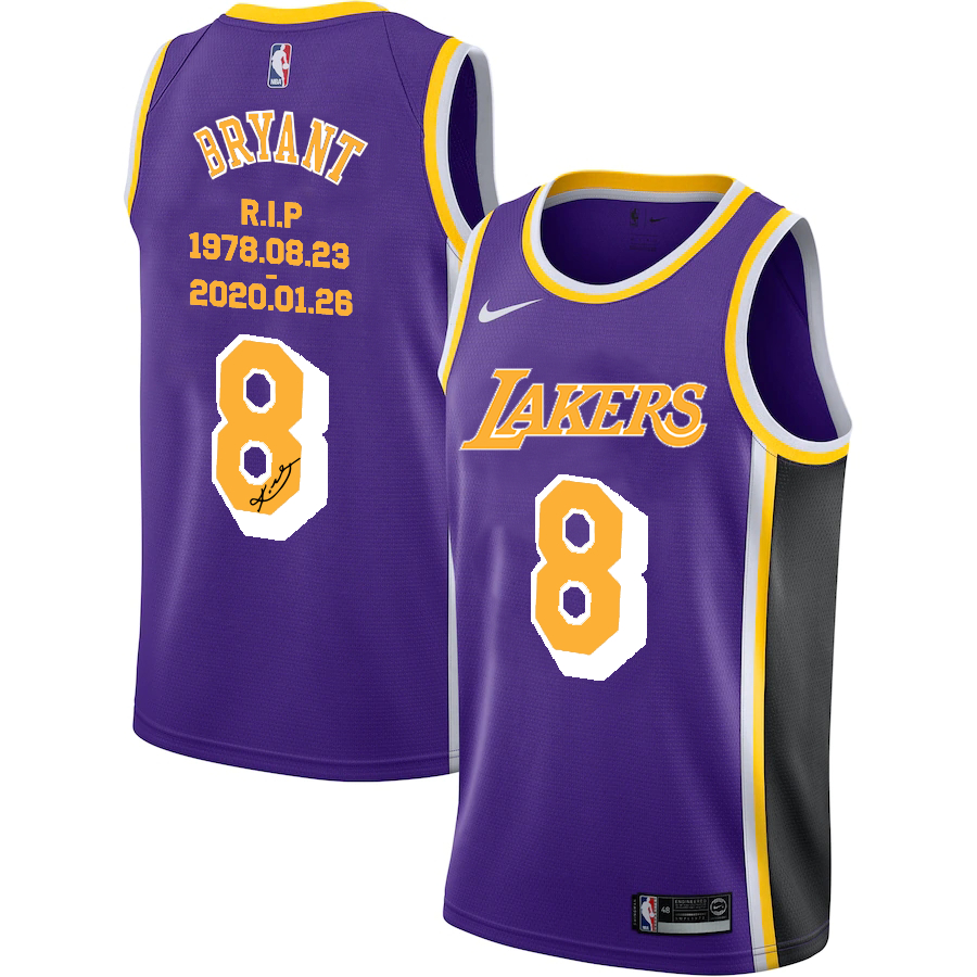 Lakers 8 Kobe Bryant Purple R.I.P Signature Swingman Jersey - Click Image to Close