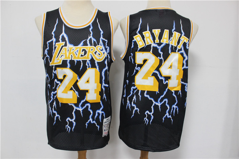 Lakers 24 Kobe Bryant Black Hardwood Classics Lightning Limited Edition Jersey