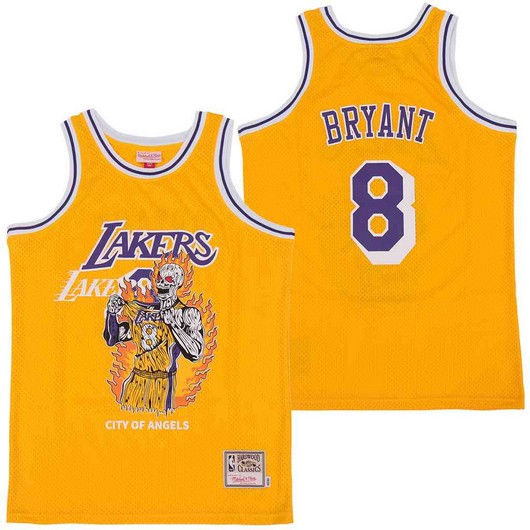 Lakers 8 Kobe Bryant Yellow Hardwood Classics Skull Edition Jersey