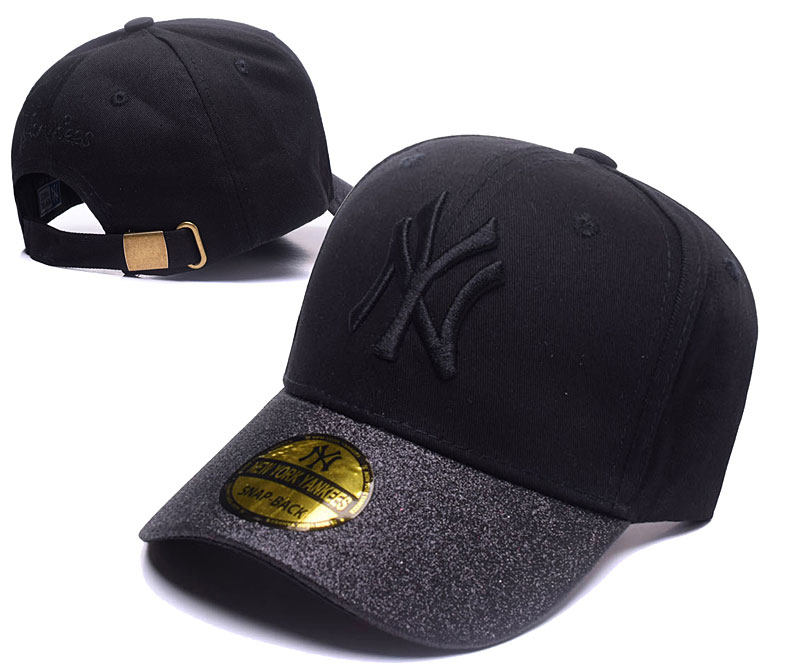 Yankees Team Logo Black Gray Peaked Adjustable Hat SG