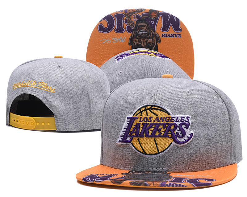 Lakers Team Logo Gray Mitchell & Ness Adjustable Hat LH - Click Image to Close