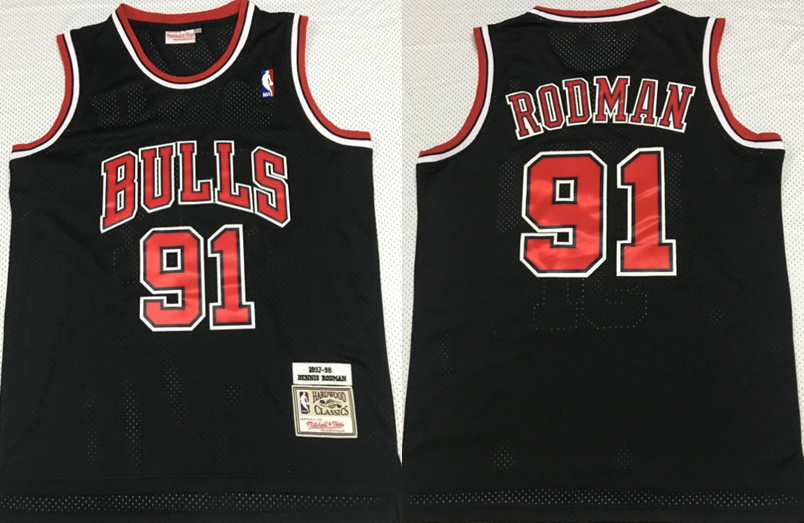 Bulls 91 Dennis Rodman Black 1997-98 Hardwood Classics Mesh Jersey
