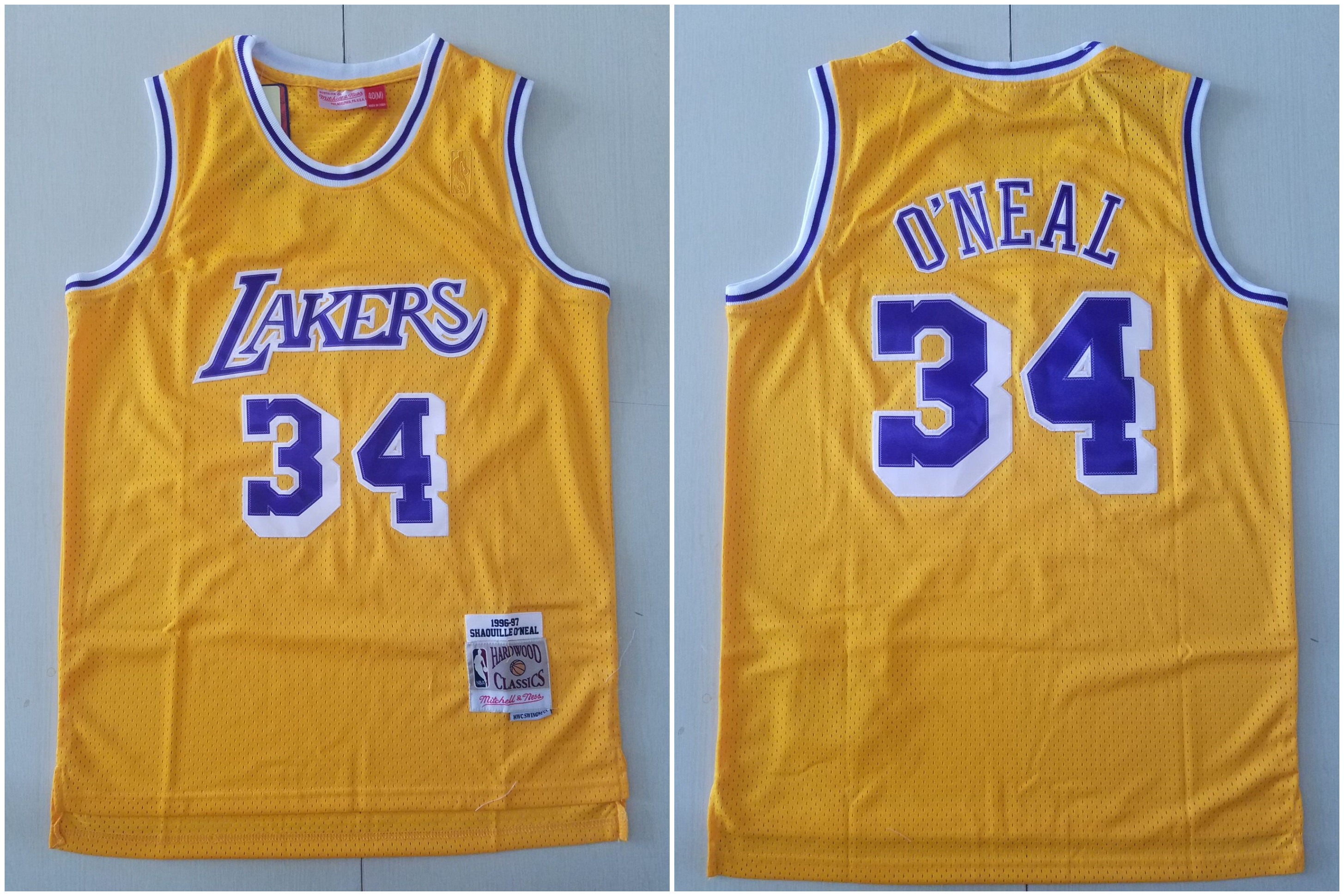 Lakers 34 Shaquille O'Neal Yellow 1996-97 Hardwood Classics Jersey