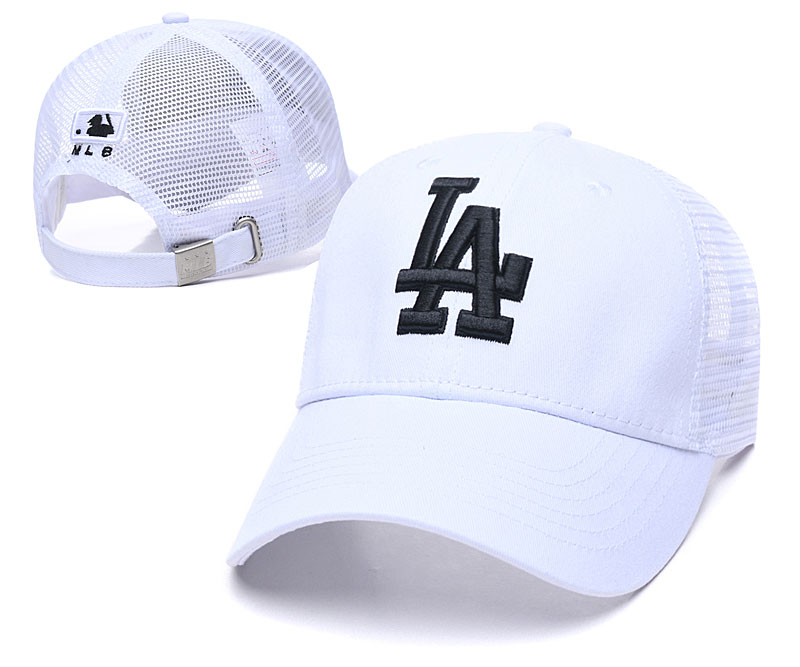 Dodgers Team Black Logo White Peaked Adjustable Hat TX