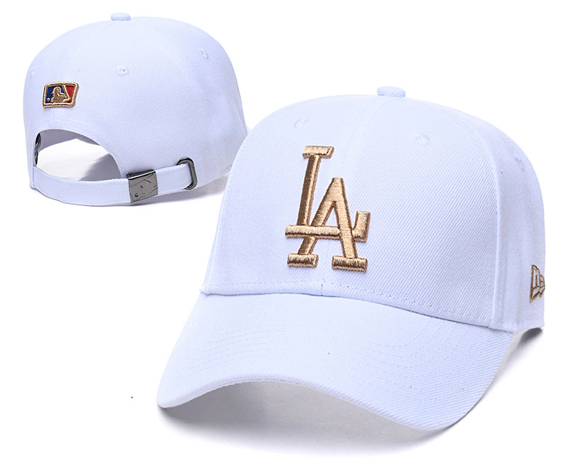 Dodgers Team Gold Logo White Peaked Adjustable Hat TX