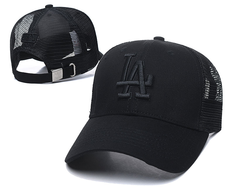 Dodgers Team Logo All Black Peaked Adjustable Hat TX - Click Image to Close
