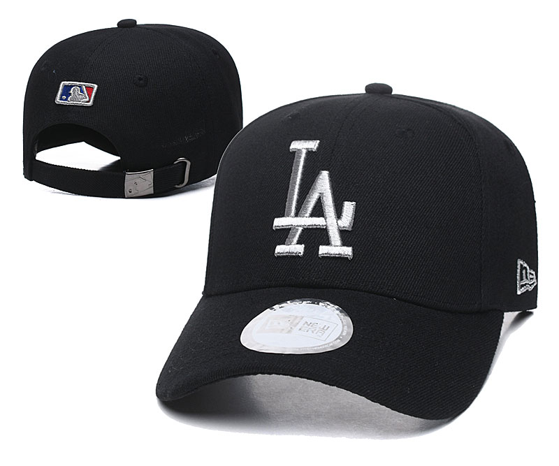 Dodgers Team Silver Logo Black Peaked Adjustable Hat TX
