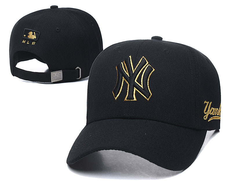 Yankees Fresh Gold Logo Black Peaked Adjustable Hat TX