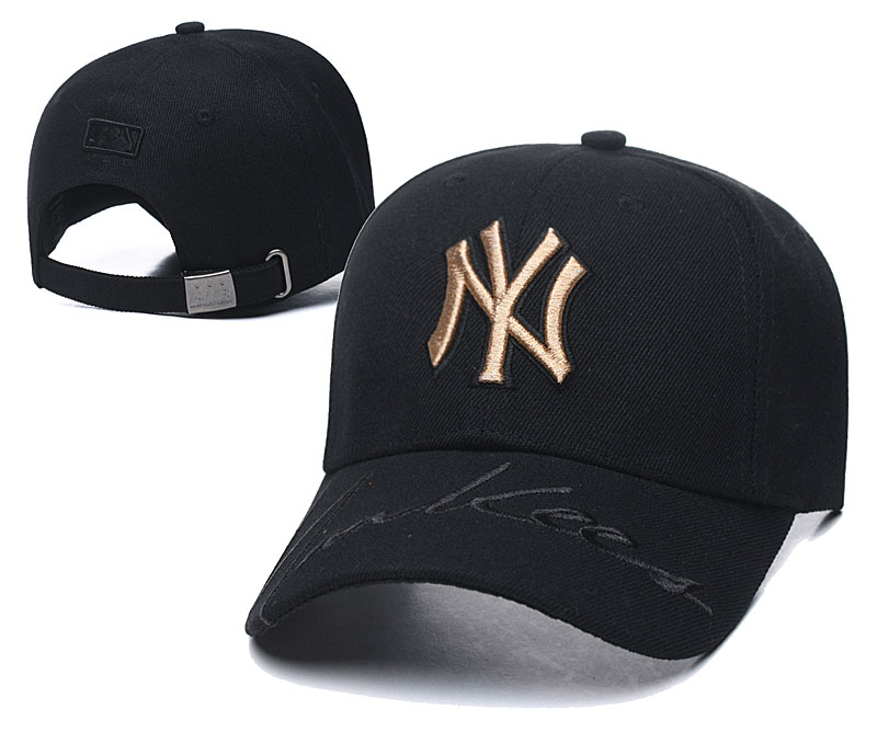Yankees Fresh Gold Logo Black Peaked Adjustable Hats TX