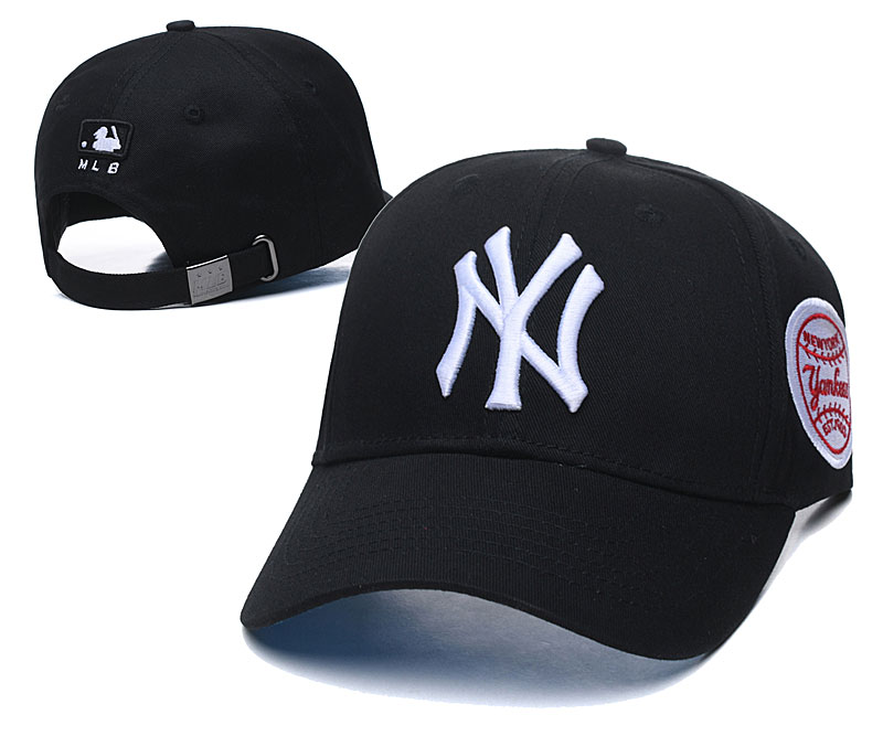 Yankees Fresh White Logo Black Peaked Adjustable Hat TX