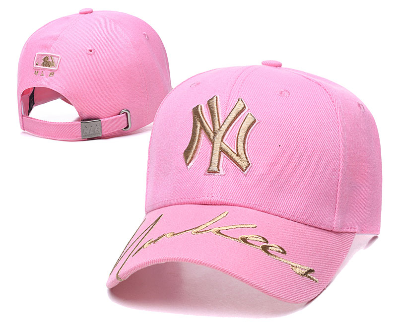 Yankees Team Gold Logo Pink Peaked Adjustable Hat TX