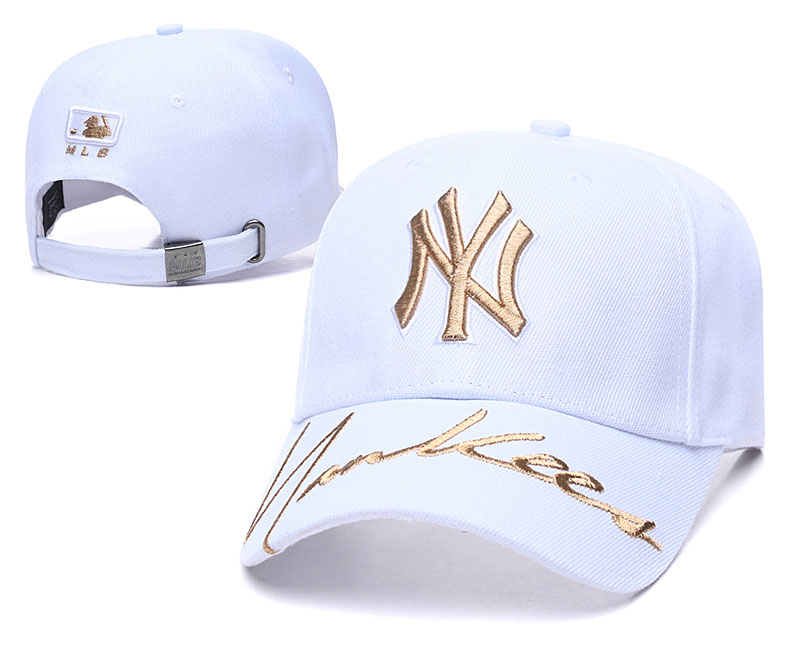 Yankees Team Gold Logo White Peaked Adjustable Hat TX