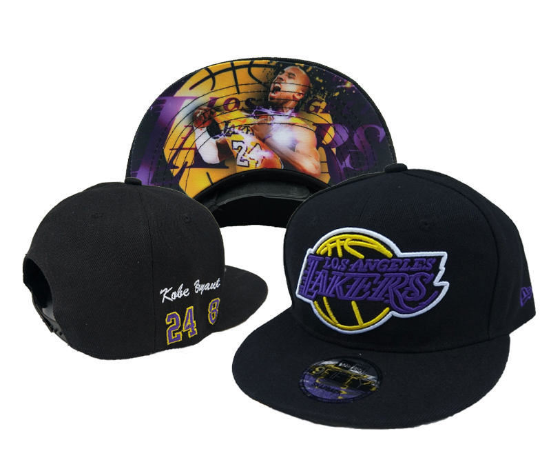 Lakers Team Logo 24 8 Kobe Bryant Black Adjustable Hat YD - Click Image to Close