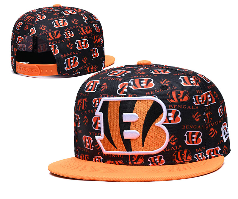 Bengals Team Logos Black Orange Adjustable Hat LH - Click Image to Close