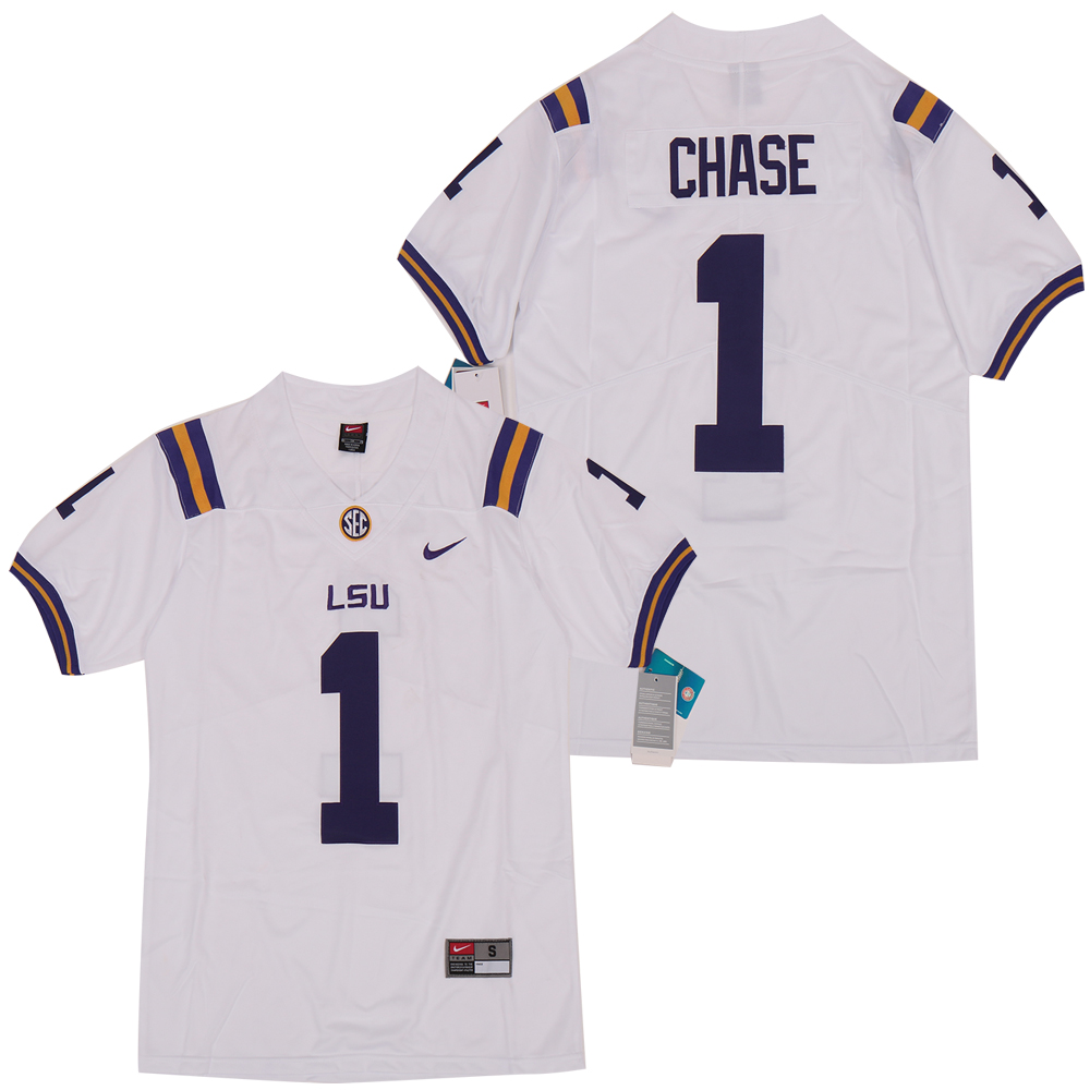 LSU Tigers 1 Ja'marr Chase White Nike College Football Jersey
