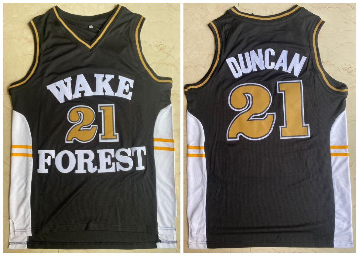 Wake Forest Demon Deacons 21 Tim Duncan Black College Basketball Jersey