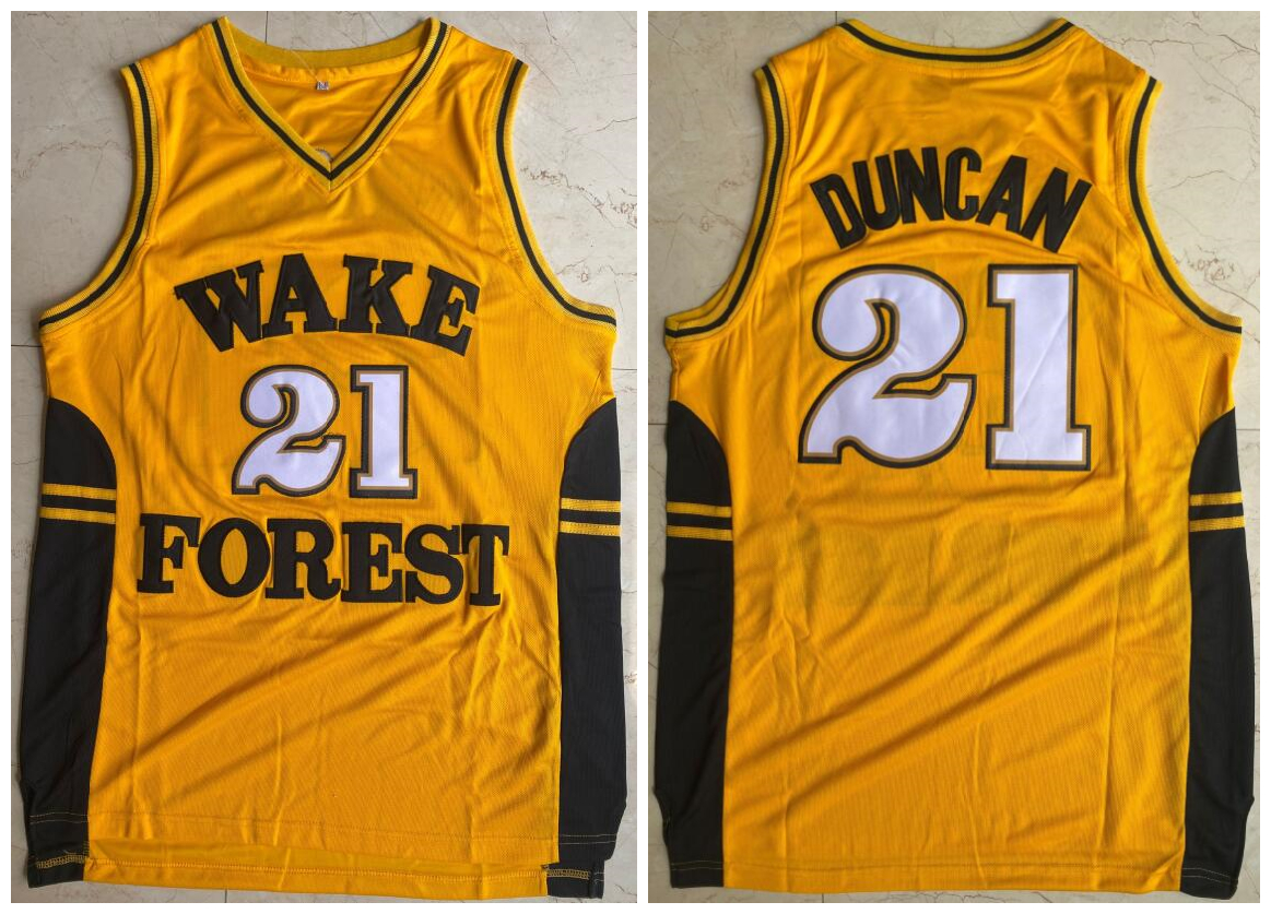 Wake Forest Demon Deacons 21 Tim Duncan Yellow College Basketball Jersey