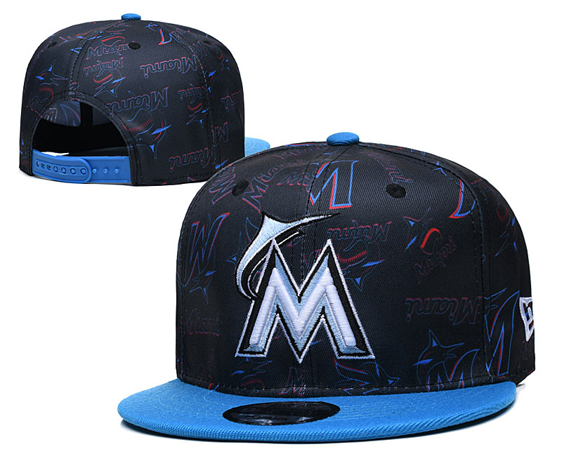 Marlins Team Logos Black Blue Adjustable Hat TX