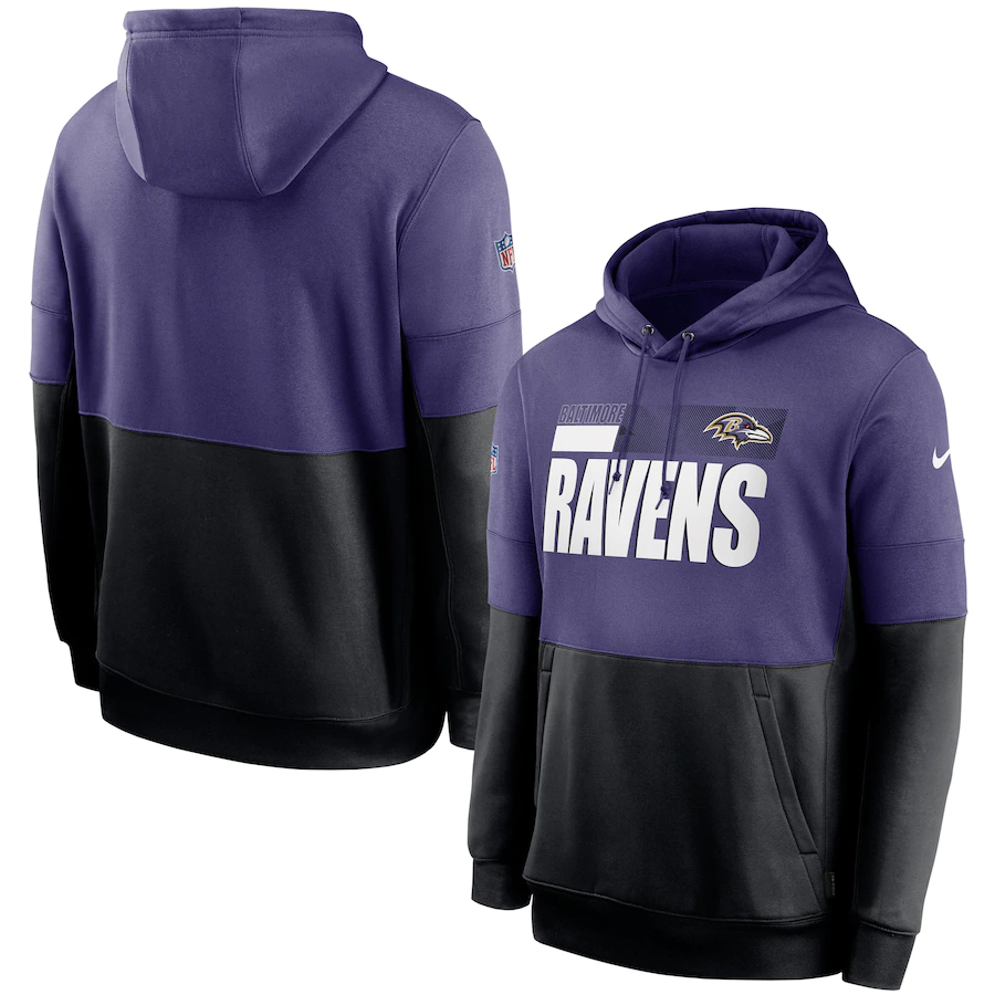 Men's Baltimore Ravens Nike Purple Black Sideline Impact Lockup Performance Pullover Hoodie