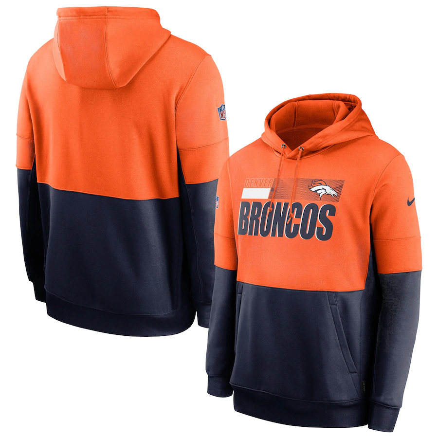 Men's Denver Broncos Nike Orange Navy Sideline Impact Lockup Performance Pullover Hoodie