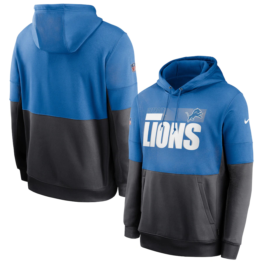 Men's Detroit Lions Nike Blue Gray Sideline Impact Lockup Performance Pullover Hoodie