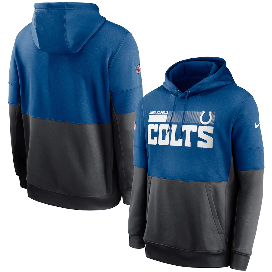 Men's Indianapolis Colts Nike Blue Gray Sideline Impact Lockup Performance Pullover Hoodie