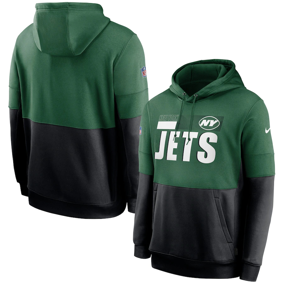 Men's New York Jets Nike Green Black Sideline Impact Lockup Performance Pullover Hoodie - Click Image to Close