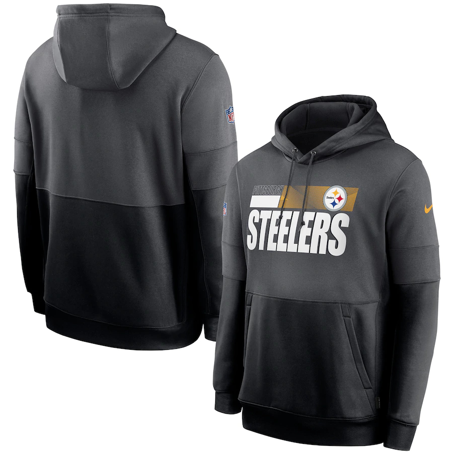 Men's Pittsburgh Steelers Nike Gray Black Sideline Impact Lockup Performance Pullover Hoodie - Click Image to Close