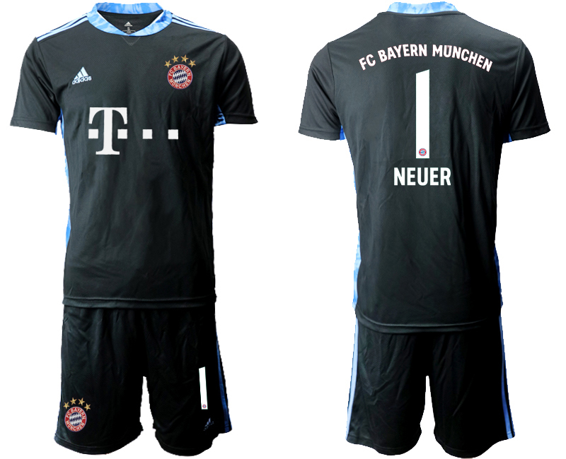 2020-21 Bayern Munich 1 NEUER Black Goalkeeper Soccer Jersey - Click Image to Close