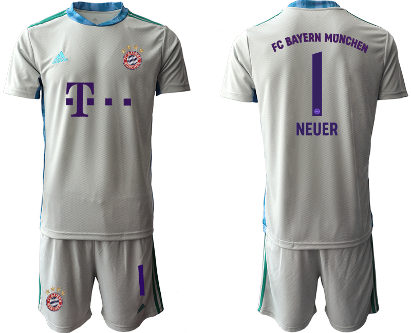 2020-21 Bayern Munich 1 NEUER Gray Goalkeeper Soccer Jersey