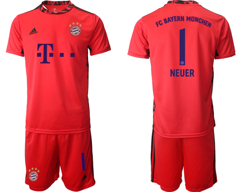 2020-21 Bayern Munich 1 NEUER Red Goalkeeper Soccer Jersey