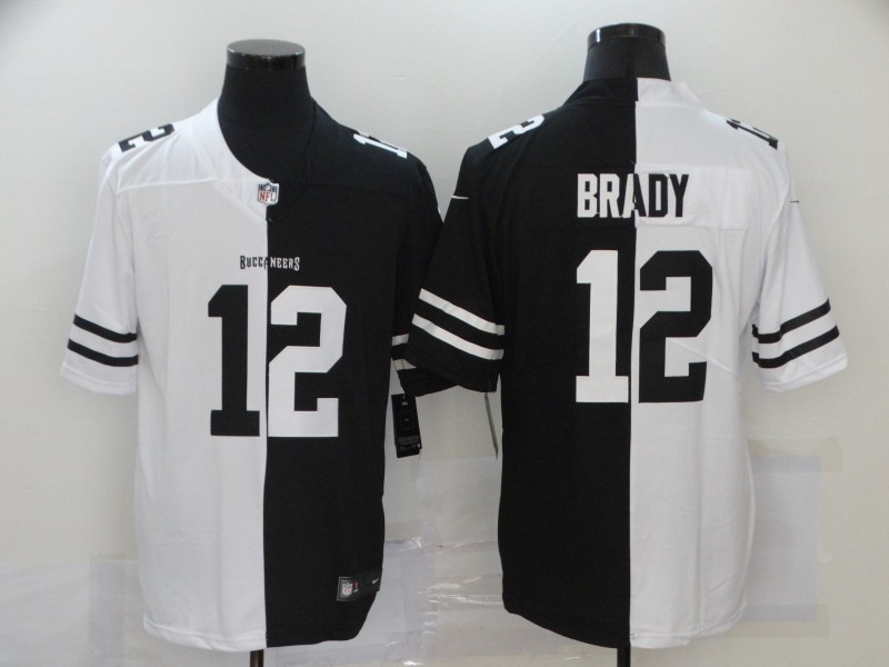 Nike Buccaneers 12 Tom Brady Black And White Split Vapor Untouchable Limited Jersey