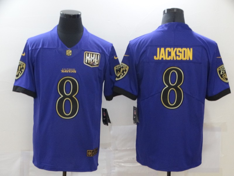 Nike Ravens 8 Lamar Jackson Purple Gold Vapor Untouchable Limited Jersey - Click Image to Close