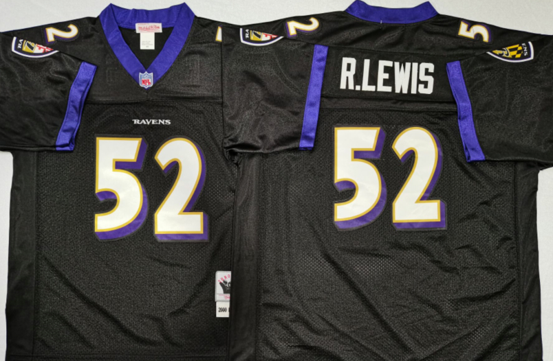 Ravens 52 Ray Lewis Black M&N Throwback Jersey