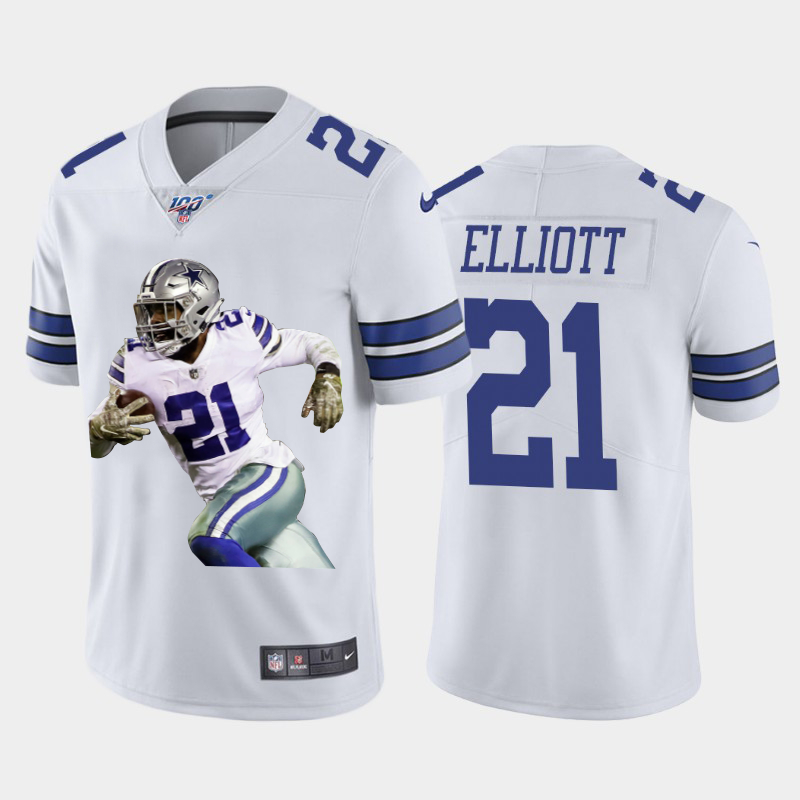 Nike Cowboys 21 Ezekiel Elliott White Player Name Logo 100th Season Vapor Untouchable Limited Jersey