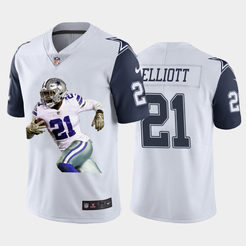 Nike Cowboys 21 Ezekiel Elliott White Player Name Logo Color Rush Limited Jersey