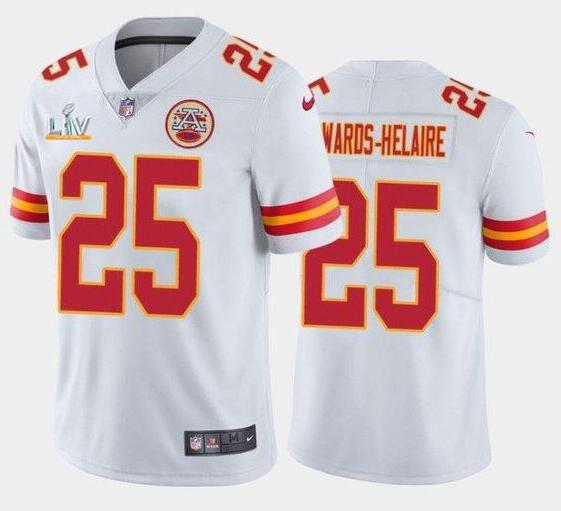 Nike Chiefs 25 Clyde Edwards-Helaire White 2021 Super Bowl LV Vapor Untouchable Limited Jersey - Click Image to Close