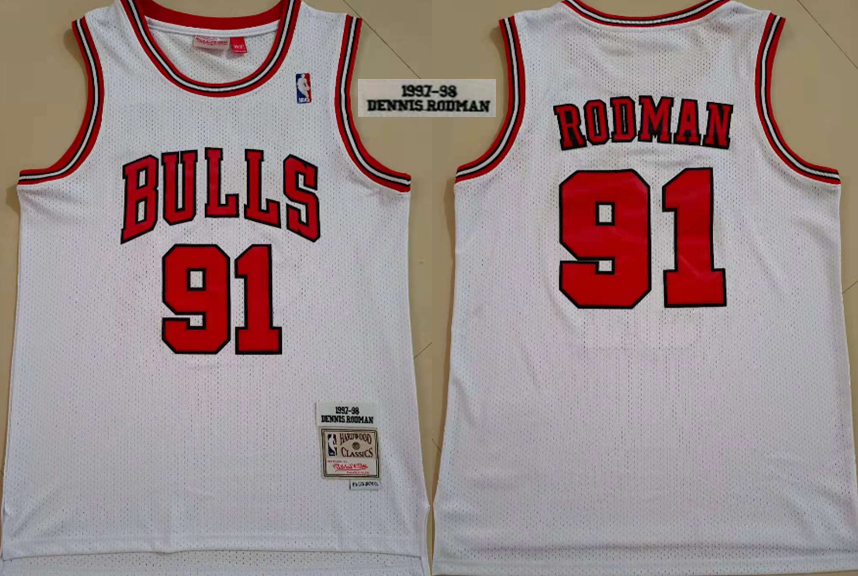 Bulls 91 Dennis Rodman White 1997-98 Hardwood Classics Jersey