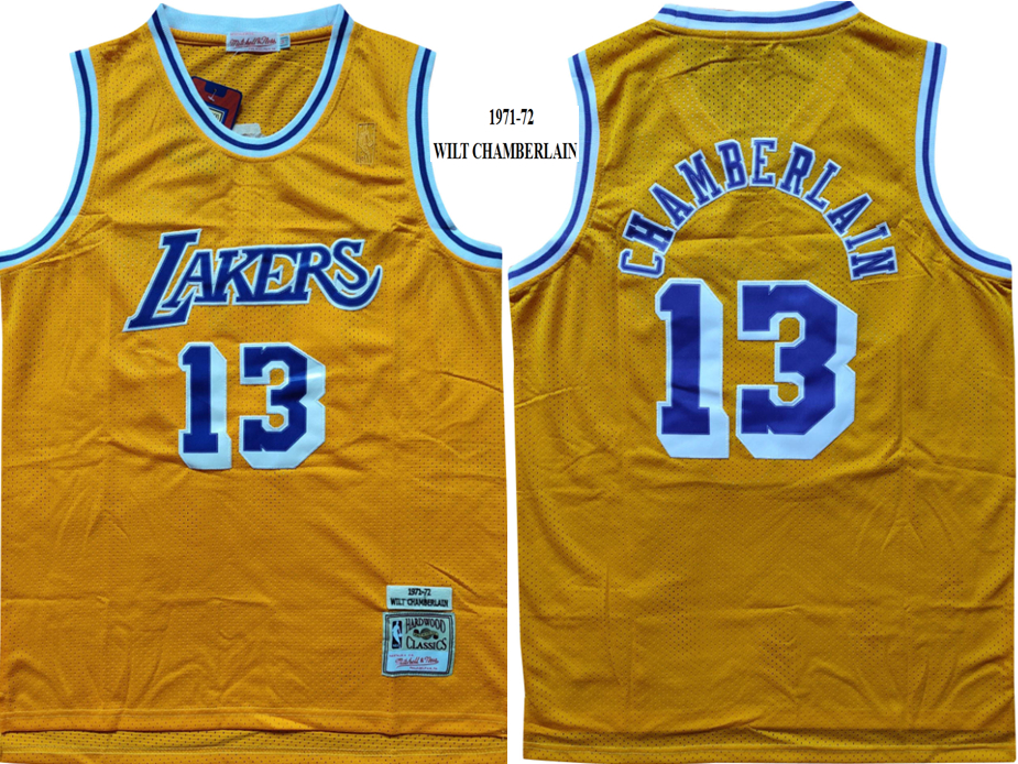 Lakers 13 Wilt Chamberlain Yellow 1971-72 Hardwood Classics Jersey