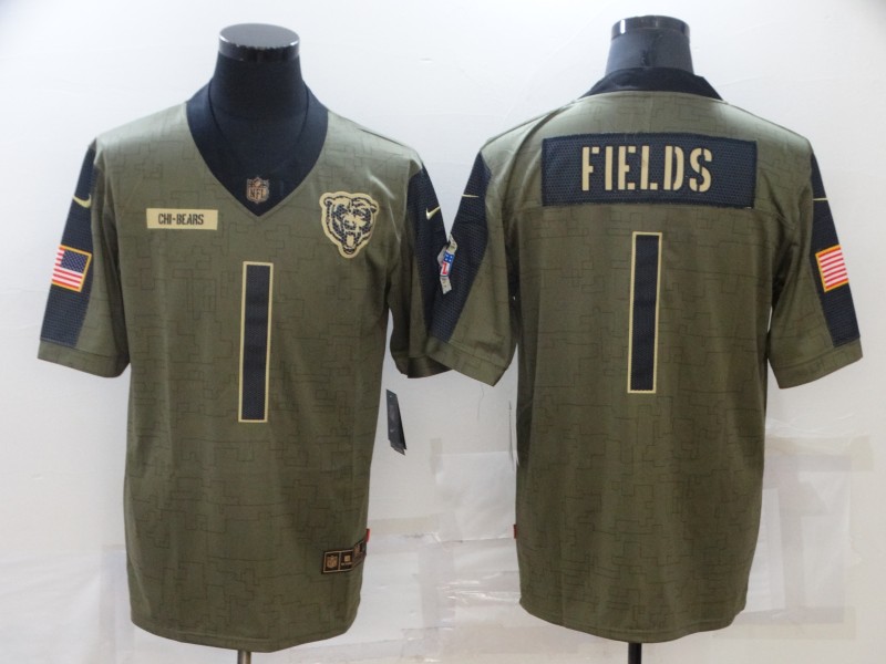 Nike Bears 1 Justin Fields Olive 2021 Salute To Service Limited Jersey