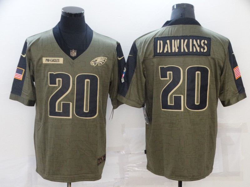 Nike Eagles 20 Brian Dawkins Olive 2021 Salute To Service Limited Jersey