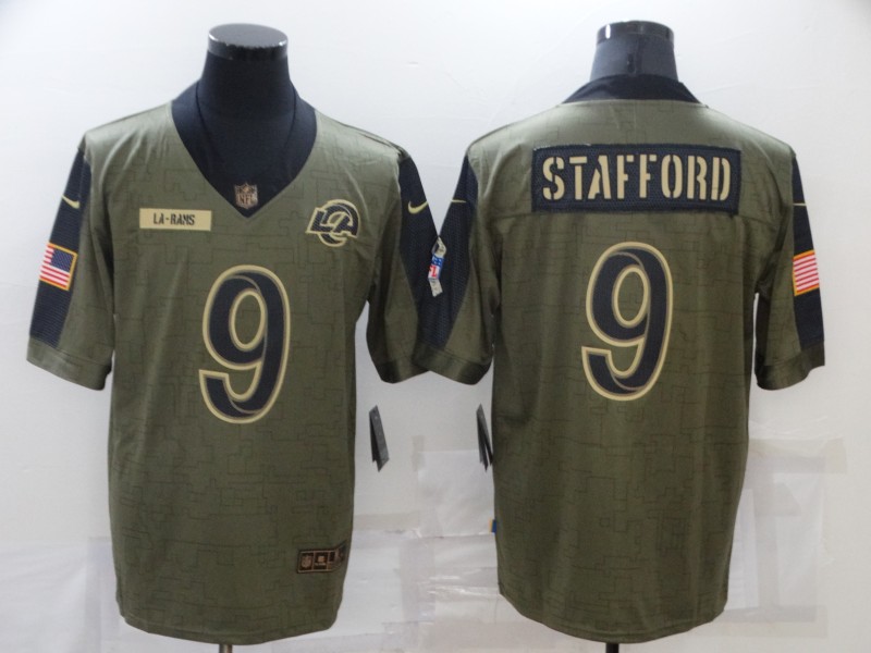 Nike Rams 9 Matthew Stafford Olive 2021 Salute To Service Limited Jersey