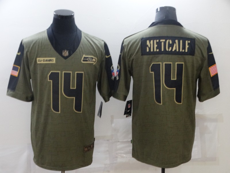Nike Seahawks 14 DK Metcalf Olive 2021 Salute To Service Limited Jersey
