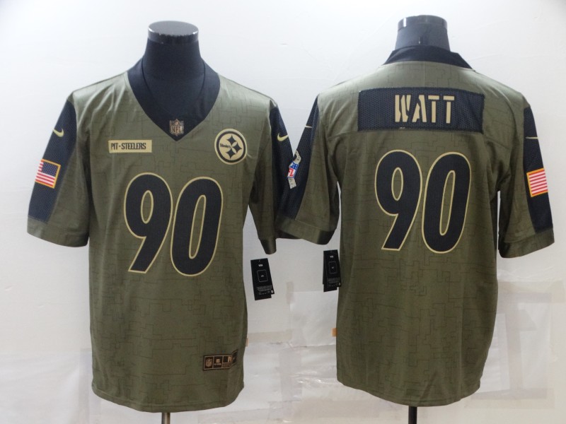 Nike Steelers 90 T.J. Watt Olive 2021 Salute To Service Limited Jersey - Click Image to Close