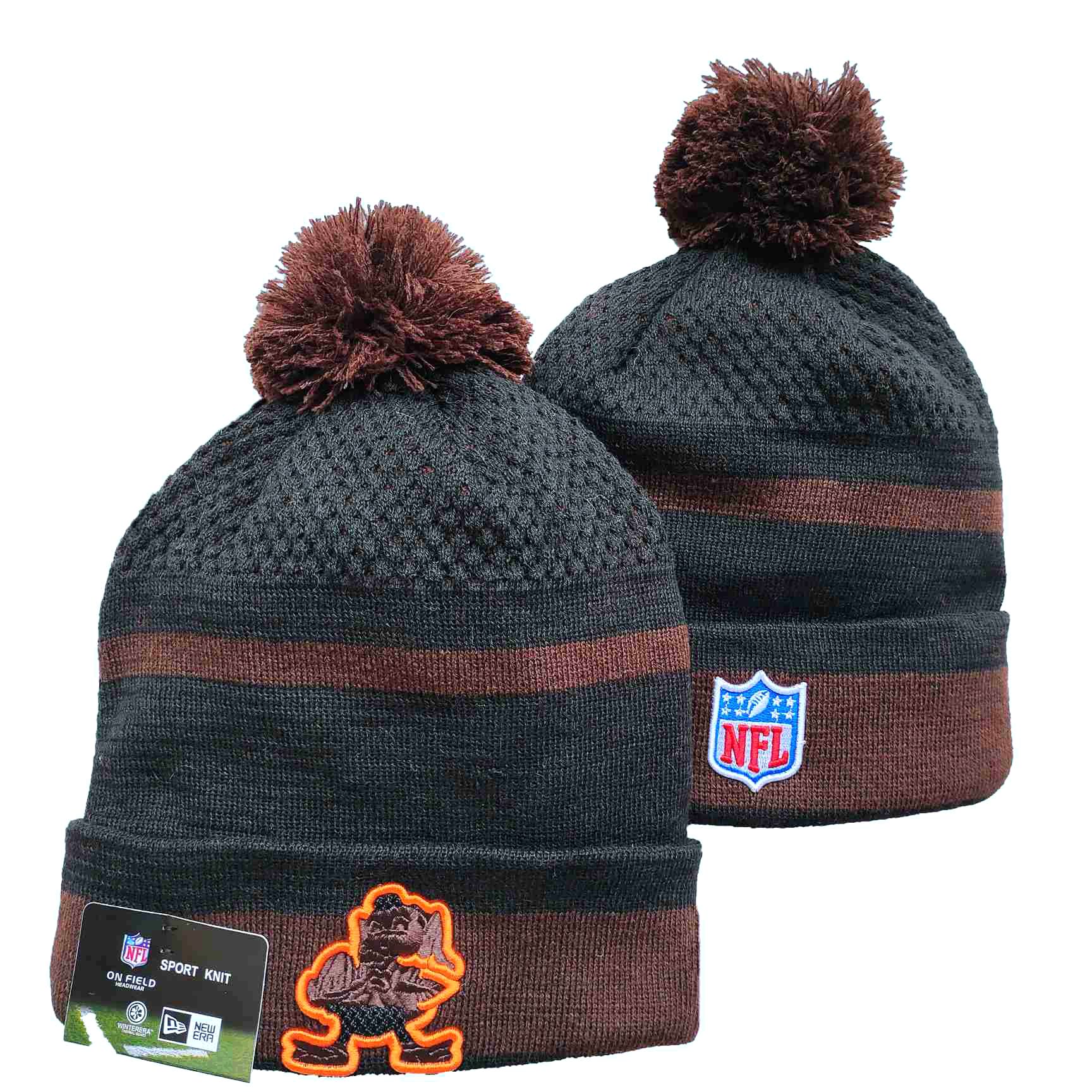 Bears Team Logo Black and Browns Pom Cuffed Knit Hat YD