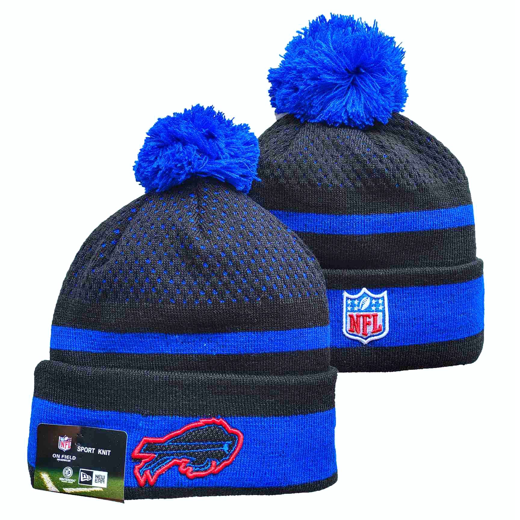 Bills Team Logo Black and Royal Pom Cuffed Knit Hat YD